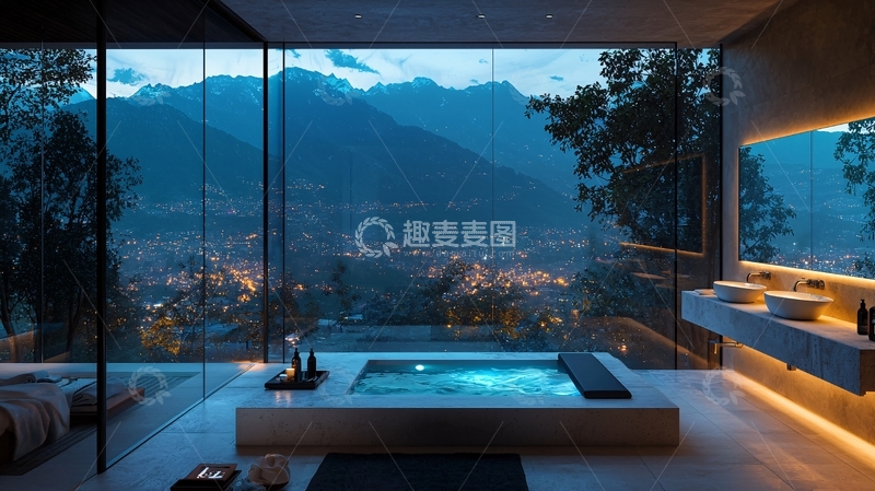 高清大图下载【趣麦麦图】极简风格山景浴缸