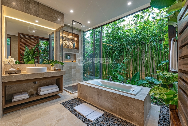 高清大图下载【趣麦麦图】现代化禅意浴室