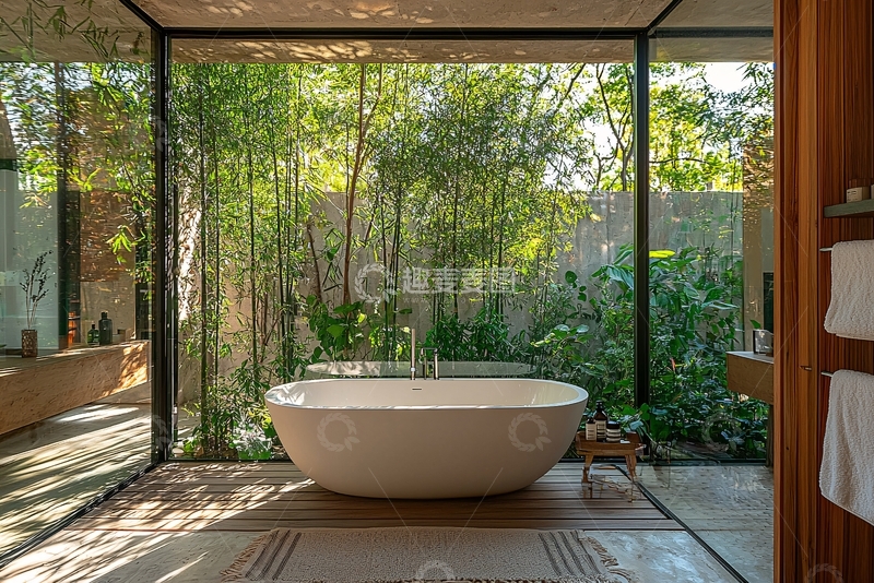 高清大图下载【趣麦麦图】浴缸旁的绿植庭院