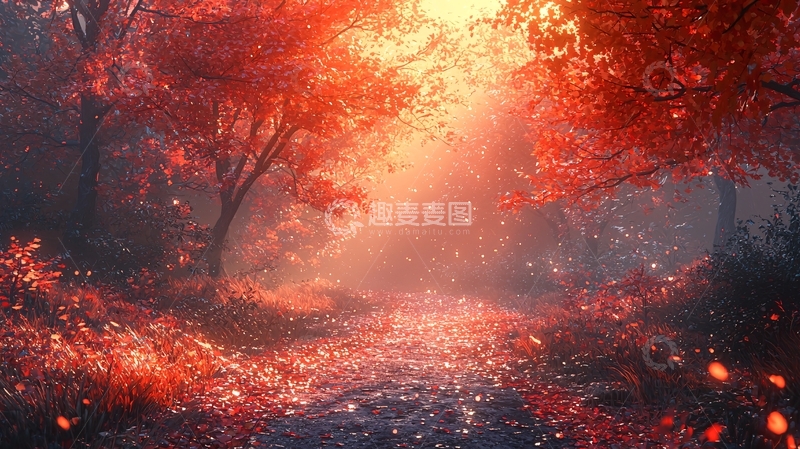 高清大图下载【趣麦麦图】红叶森林小路