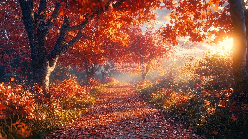 高清大图下载【趣麦麦图】秋日红叶小路
