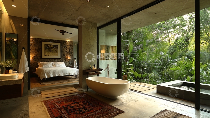 高清大图下载【趣麦麦图】现代风格卧室浴室一体化设计