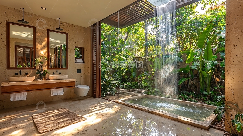高清大图下载【趣麦麦图】室内瀑布景观浴室