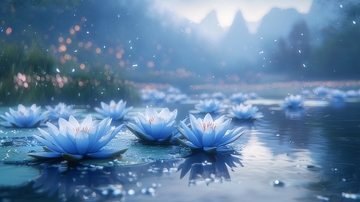 梦幻蓝色睡莲湖泊