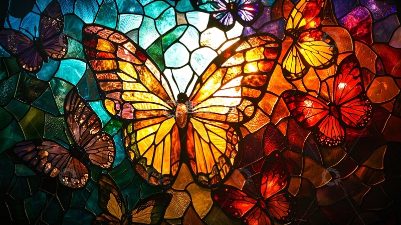 高清大图下载【趣麦麦图】彩色玻璃蝴蝶拼贴画