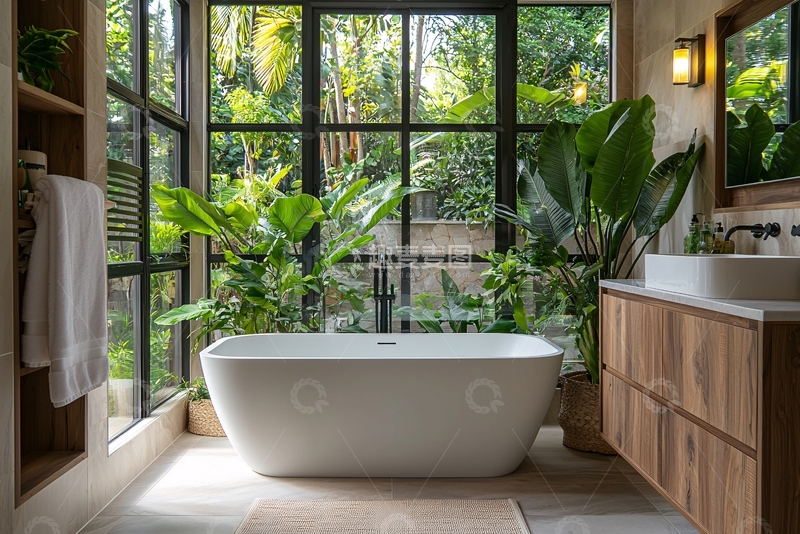 高清大图下载【趣麦麦图】绿植环绕的现代化浴室