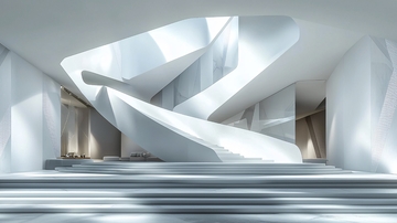 现代极简主义白色旋转楼梯