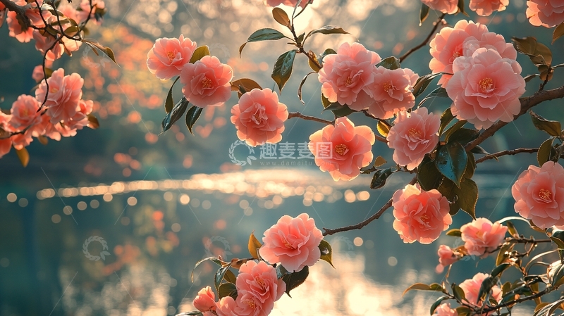 高清大图下载【趣麦麦图】春日暖阳下的粉色山茶花