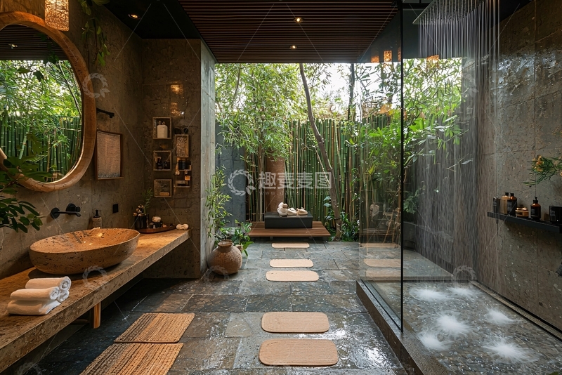 高清大图下载【趣麦麦图】禅意庭院浴室