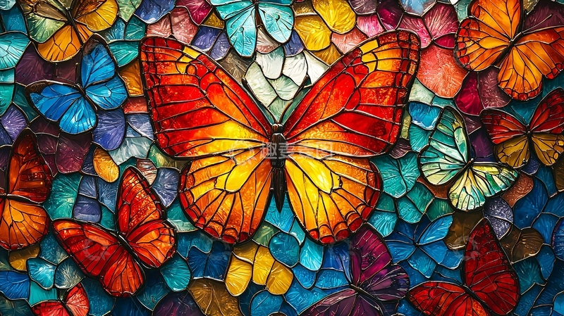 高清大图下载【趣麦麦图】彩色马赛克蝴蝶