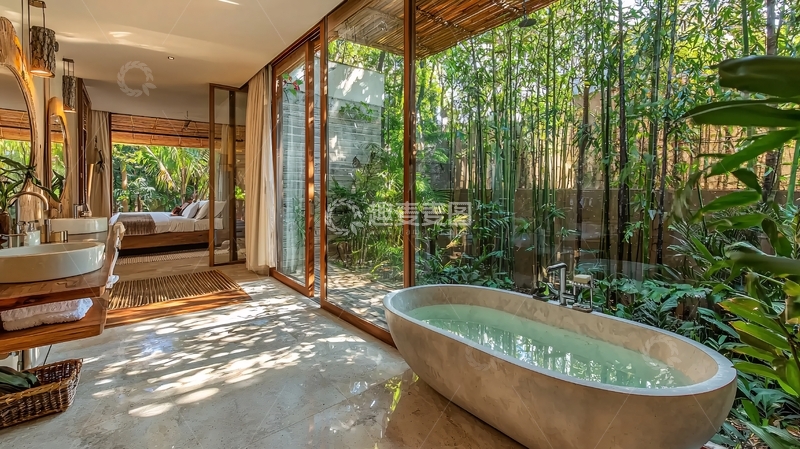 高清大图下载【趣麦麦图】竹林环绕的奢华浴室