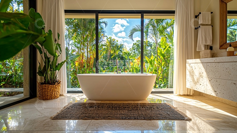 高清大图下载【趣麦麦图】落地窗浴室浴缸