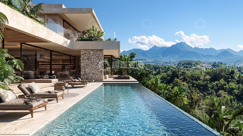 高清大图下载【趣麦麦图】山景泳池别墅