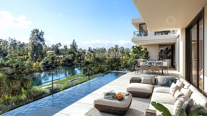 高清大图下载【趣麦麦图】现代风格别墅泳池景观