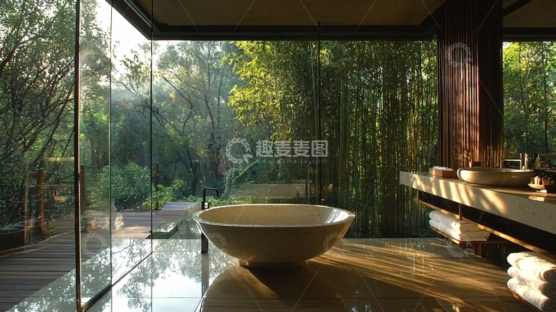 高清大图下载【趣麦麦图】极简风格落地窗浴室