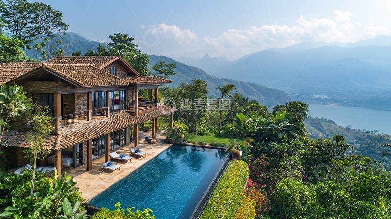 高清大图下载【趣麦麦图】山顶别墅泳池