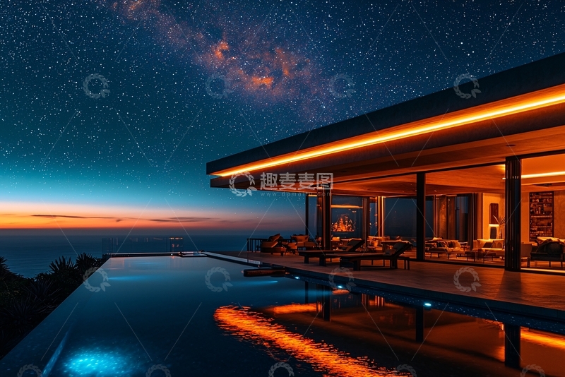 高清大图下载【趣麦麦图】星空下的现代别墅