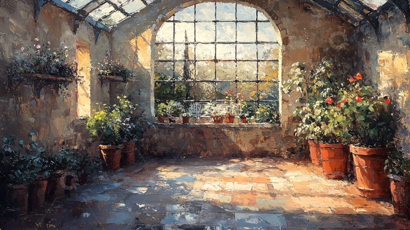 高清大图下载【趣麦麦图】阳光洒满温室花房