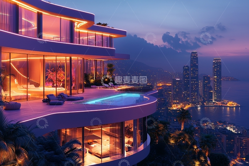 高清大图下载【趣麦麦图】夜景豪宅