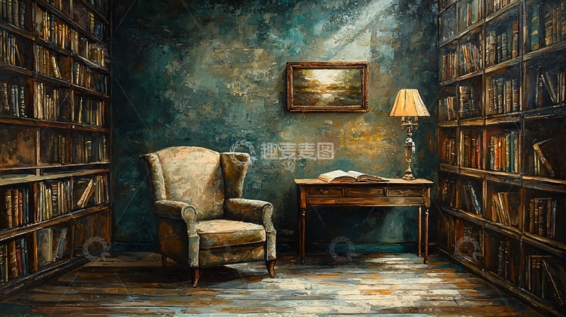 高清大图下载【趣麦麦图】古色古香书房油画