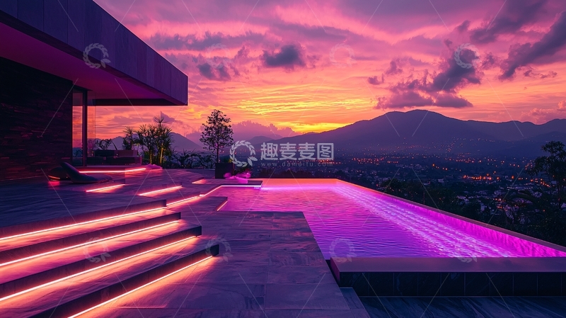 高清大图下载【趣麦麦图】极简风格别墅夜景