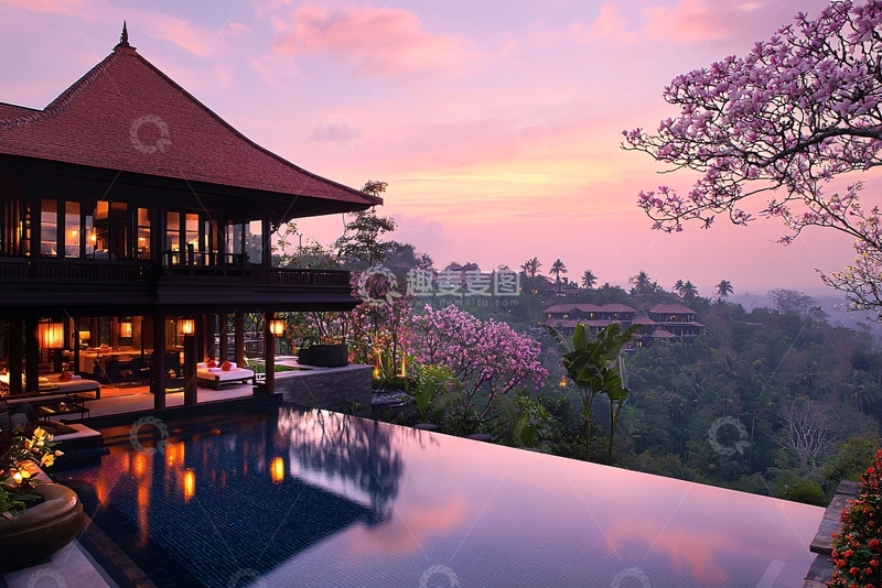 高清大图下载【趣麦麦图】日落泳池别墅