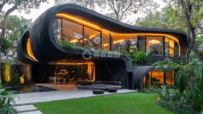 高清大图下载【趣麦麦图】流线型黑色现代别墅