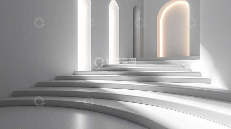 高清大图下载【趣麦麦图】极简白色阶梯拱形走廊
