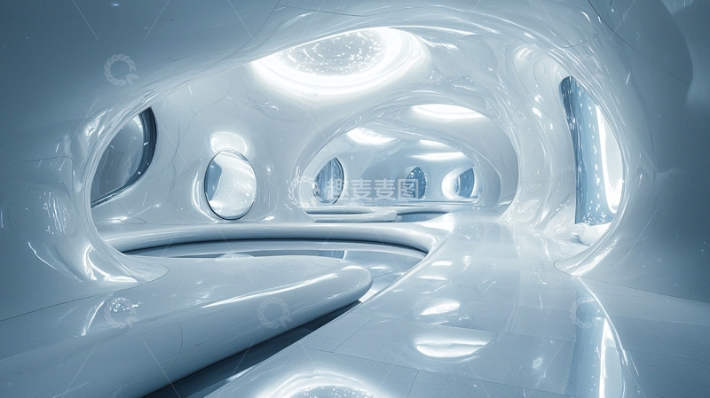 高清大图下载【趣麦麦图】光滑的白色未来主义室内设计