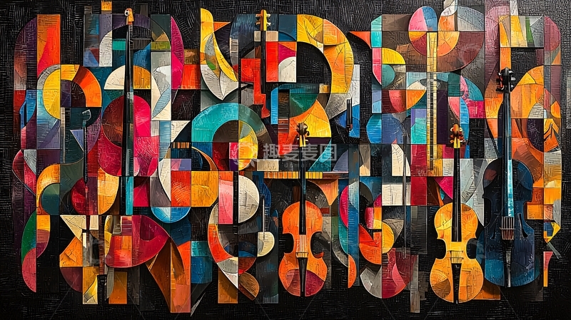 高清大图下载【趣麦麦图】抽象乐器拼贴画