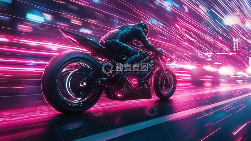 高清大图下载【趣麦麦图】摩托车骑士极速飞驰