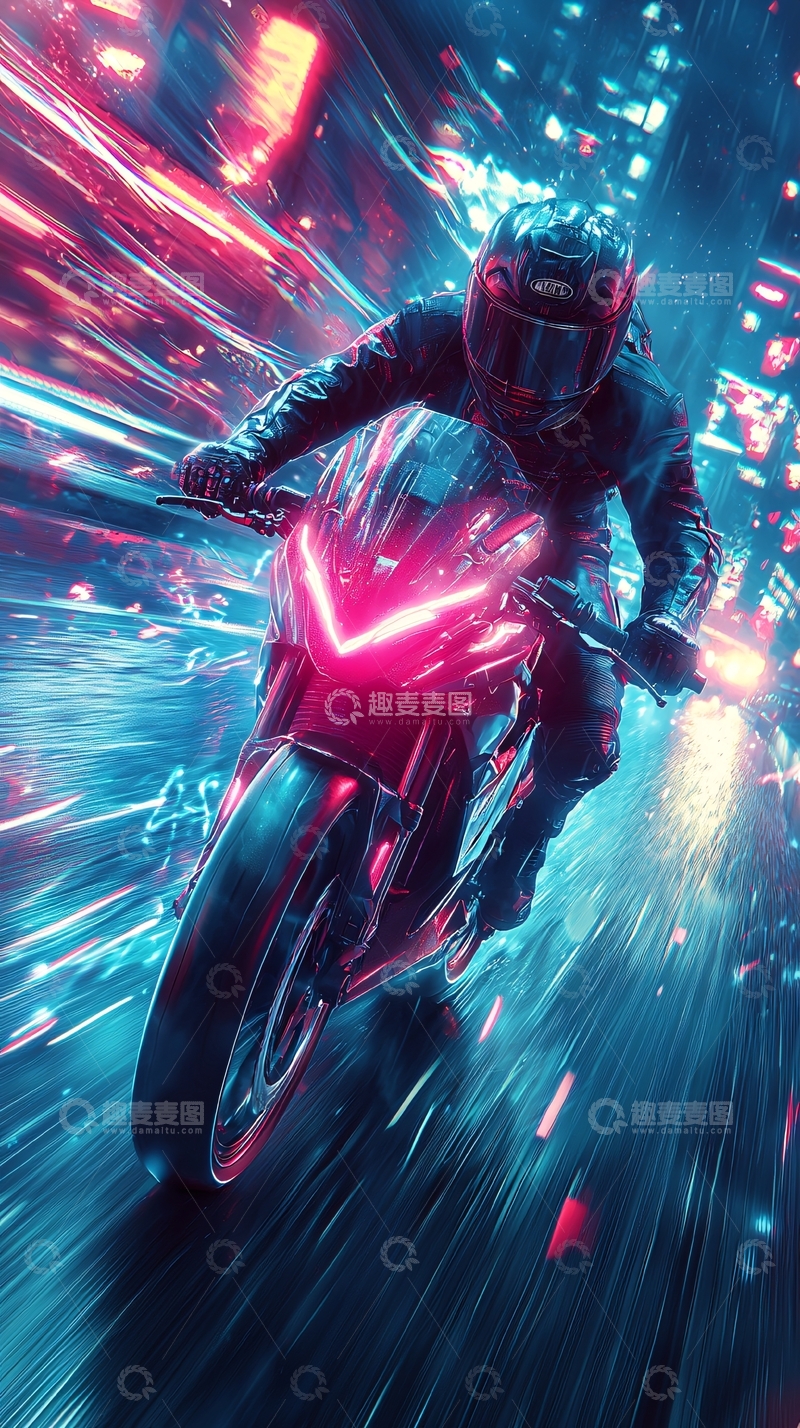 高清大图下载【趣麦麦图】-极速摩托车手炫酷夜景