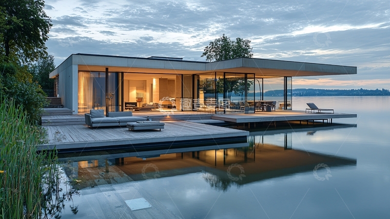 高清大图下载【趣麦麦图】湖边现代简约别墅