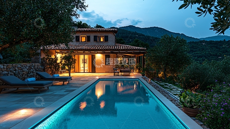 高清大图下载【趣麦麦图】山间别墅夜景