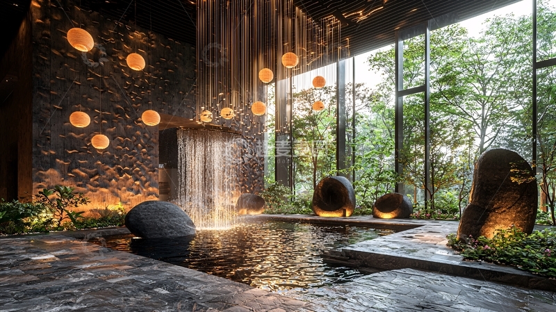 高清大图下载【趣麦麦图】室内瀑布景观设计