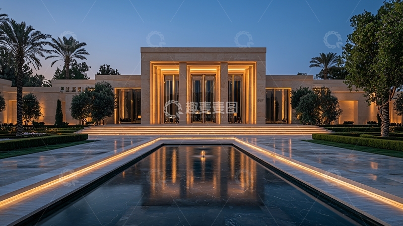 高清大图下载【趣麦麦图】夜晚灯光下的宏伟建筑