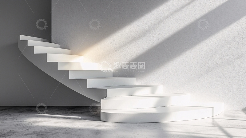 高清大图下载【趣麦麦图】现代简约白色旋转楼梯