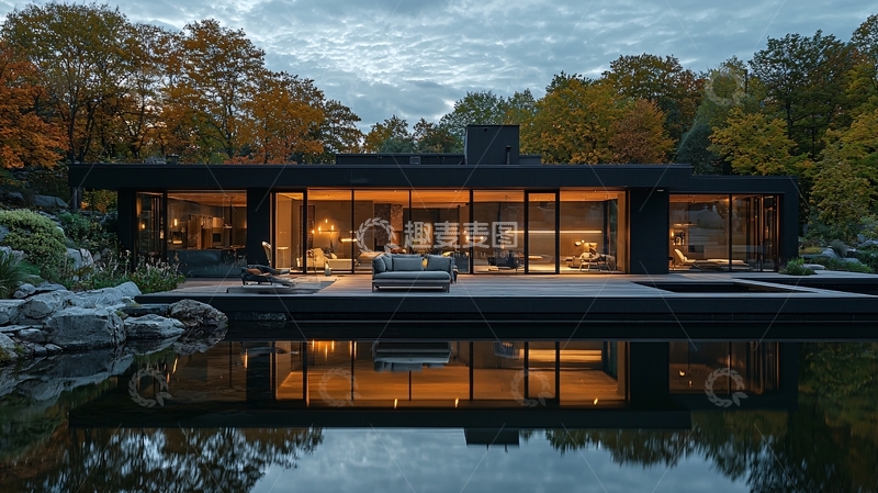 高清大图下载【趣麦麦图】现代简约别墅夜景