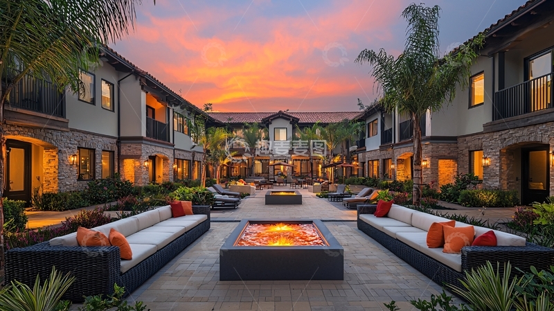 高清大图下载【趣麦麦图】日落时分小区庭院