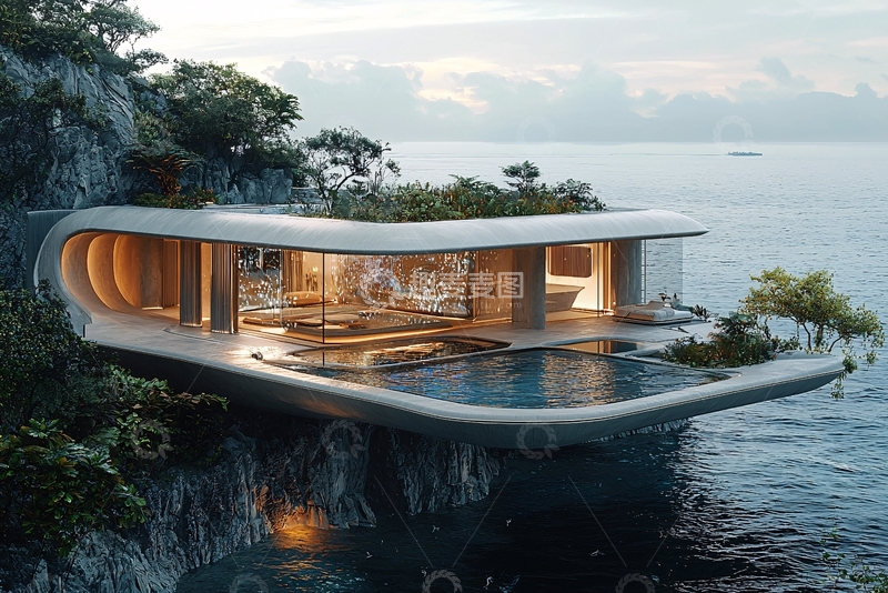 高清大图下载【趣麦麦图】海边悬崖现代别墅