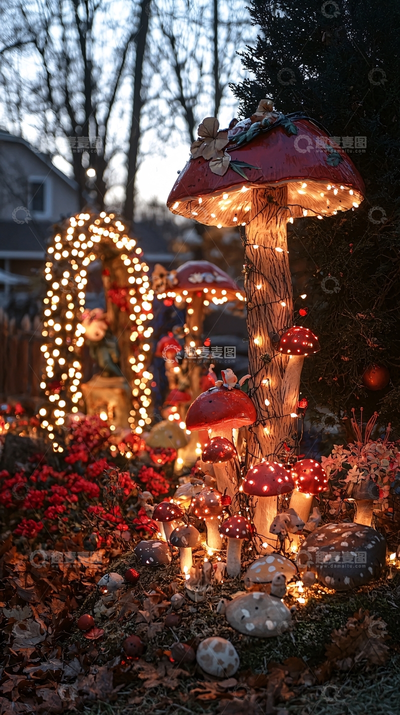 高清大图下载【趣麦麦图】庭院圣诞节蘑菇灯饰