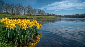 春意盎然的湖边水仙花