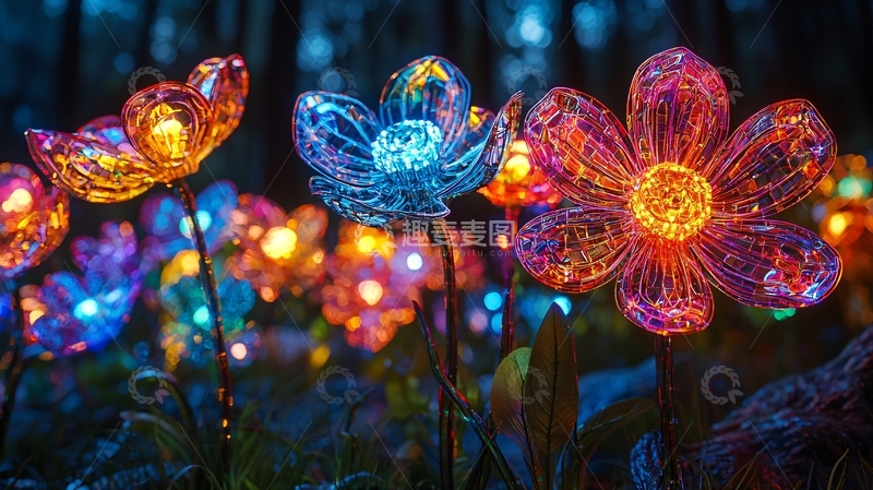 高清大图下载【趣麦麦图】梦幻森林灯光花卉