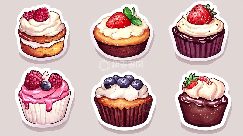 高清大图下载【趣麦麦图】手绘卡通杯子蛋糕