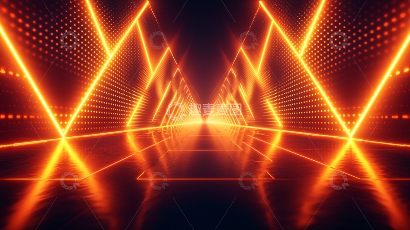 高清大图下载【趣麦麦图】橙色霓虹灯隧道