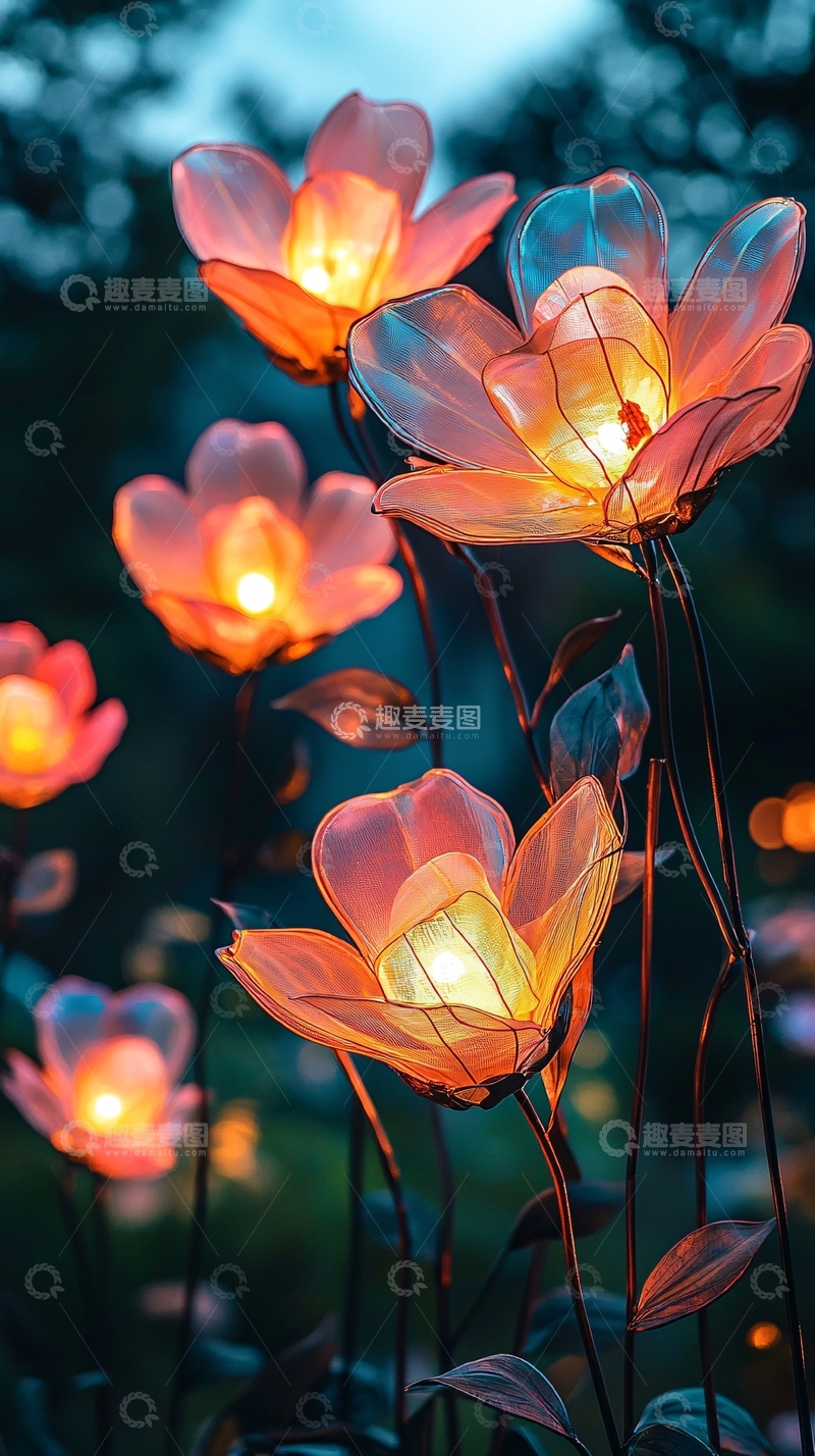 高清大图下载【趣麦麦图】夜色中发光的艺术花灯