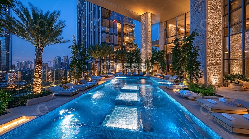 高清大图下载【趣麦麦图】夜景泳池