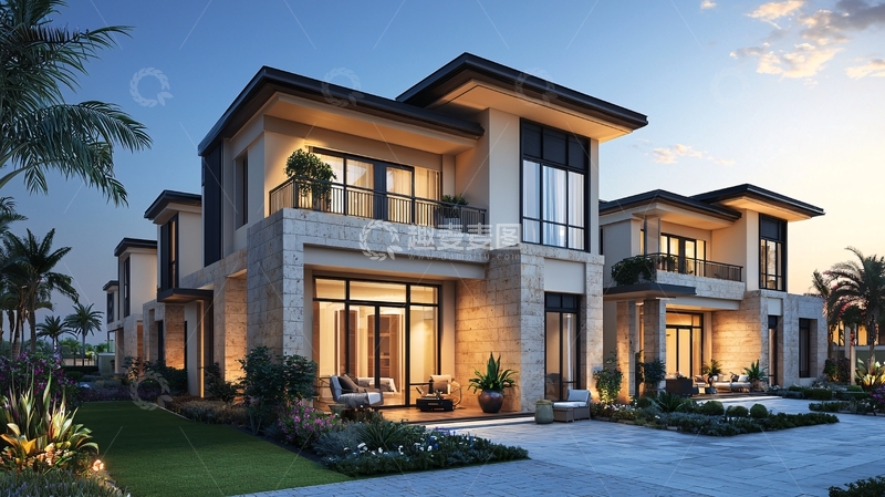 高清大图下载【趣麦麦图】现代轻奢别墅夜景