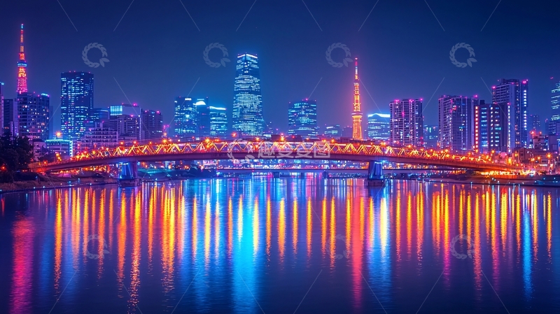 高清大图下载【趣麦麦图】夜景城市倒影