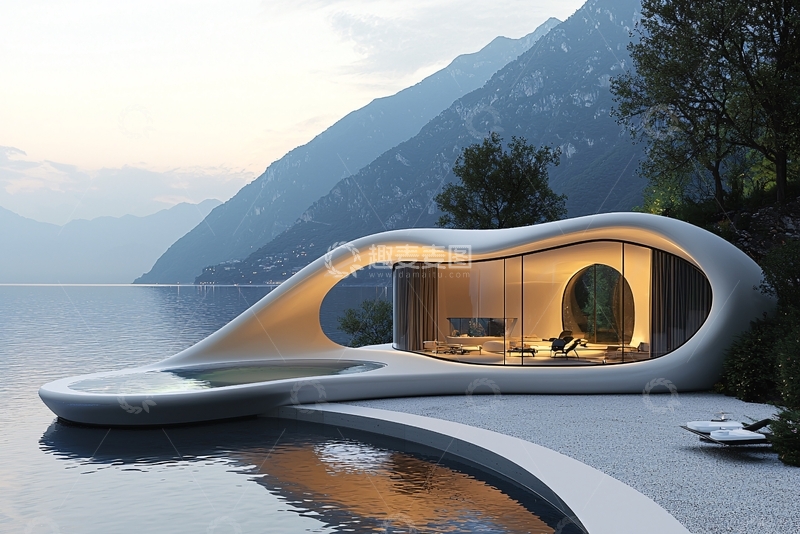 高清大图下载【趣麦麦图】湖边现代风格建筑